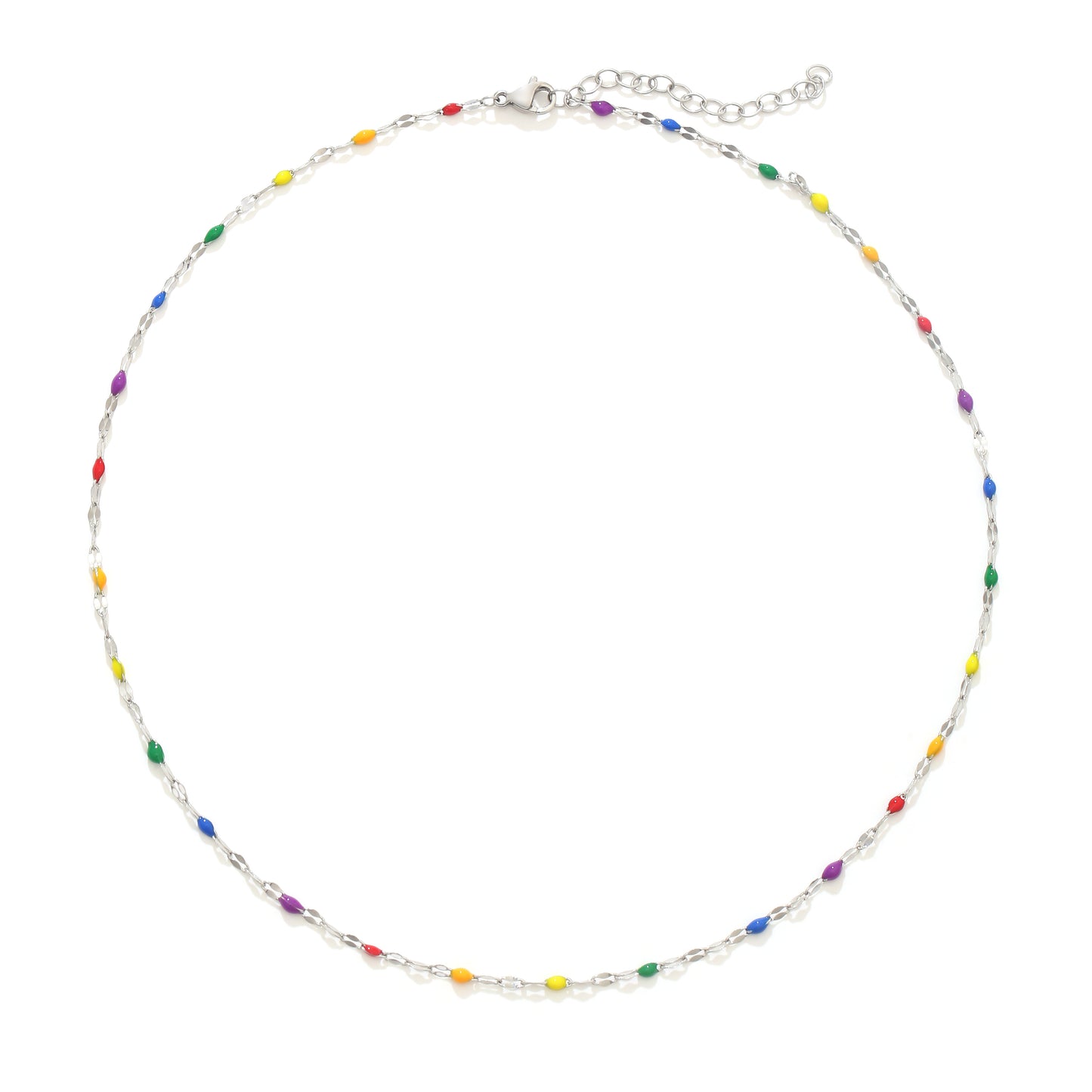 White background with silver pride necklace, pride choker