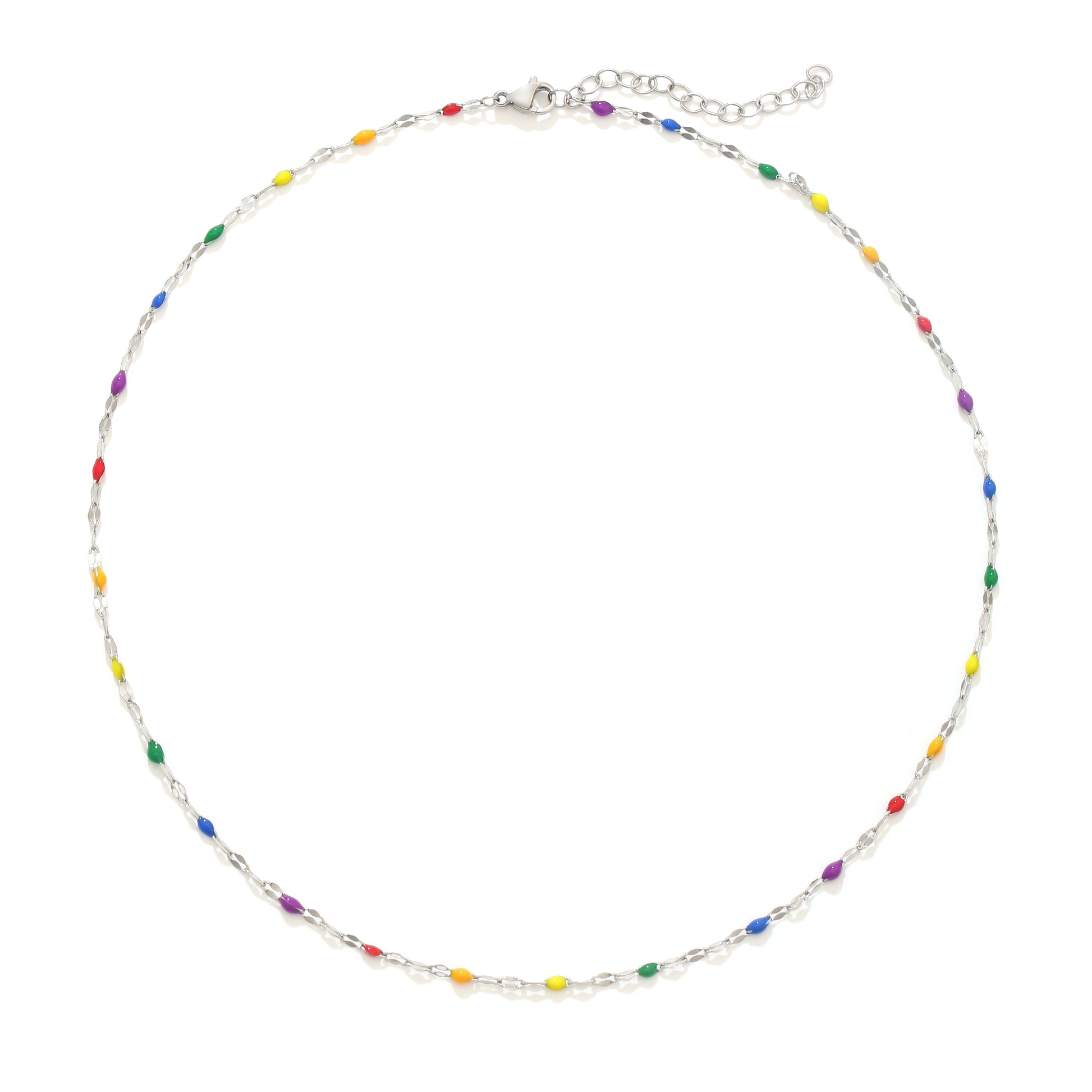 White background with silver pride necklace, pride choker