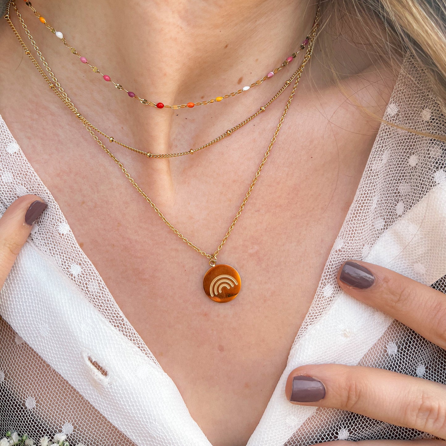 Layered Rainbow Charm Necklace